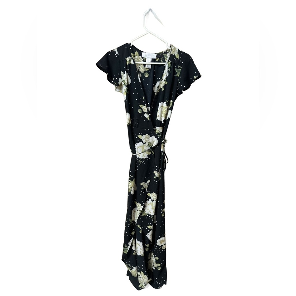 White and Black floral wrap dress